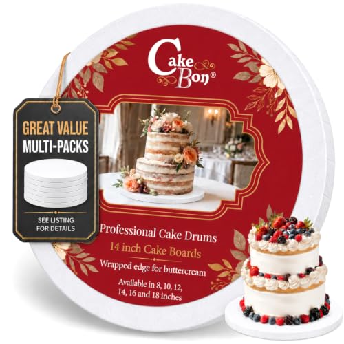 Cakebon Cake Boards 14" White Round Cake Drums 1/2" Wrapped Edge 1 Pack - color: White (Wrapped Edge), size: 14 Inch