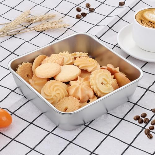 LIANYU 2 Pack 6 x 6 Inch Square Baking Cake Pan, Stainless Steel Cake Molds - size: 6'' x 6''