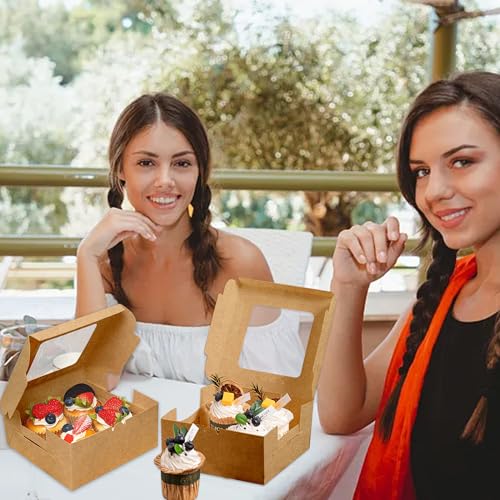 6x6x3Inch Cupcake Boxes with Window, 8 PCS Cookie Bakery Boxes,Brown - color: Brown