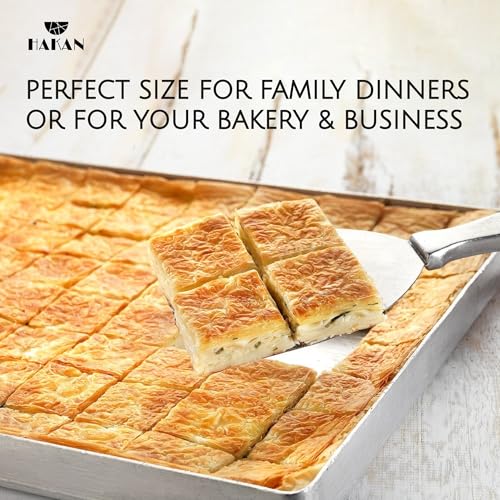 Hakan Aluminum Half Sheet Baking Pan 14x18-inch, 2.2lbs Weight, Thick Rust-Free Bakeware, Warp Resistant Food Grade Aluminum Baking Tray, Cookie Sheet Oven Tray, Heavy-Duty Baklava Tray, Silver
