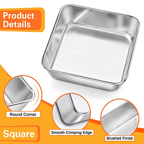 P&P CHEF Square 6x6 Baking Cake Pan, 4 Pcs Stainless Steel Brownie Pan - size: 6 Inch