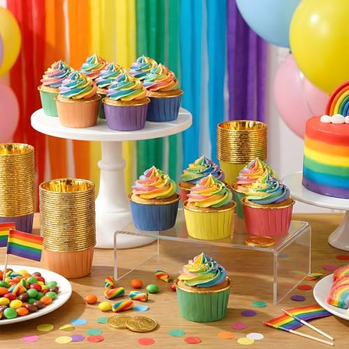 Geiserailie 100 Pcs Rainbow Foil Cupcake Liners, Baking Cups - color: Rainbow, style: Classic