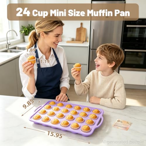 Purple Mini Silicone Muffin Molds: 2 Pack 24 Small Cupcake Mold for Baking - color: Purple, size: Mini: 24 Cup