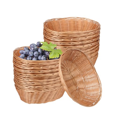 25 Pack Oval Poly Wicker Basket, 9 x 6 x 2.6 Inch Poly Wicker Bread Baskets, Medium Size Gift Baskets for Kitchen, Christmas Gifts, Centerpiece Display, Storing Bread, Fruits, Vegetables, by GNIEMCKIN - size: 25 Pack 9x6x2.6 Inch Oval