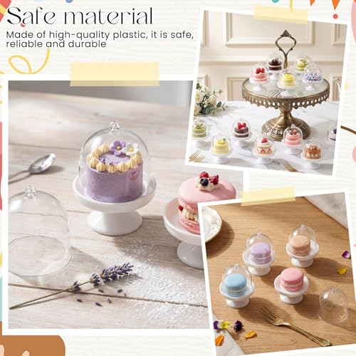 24 Pack Mini Cake Stand with Lid 3.15 x 1.97 Inch Tiny Cake Stand with Dome for Dessert Chocolate Candy Cupcake Plastic Container for Birthday Baby Shower Wedding and Tea Party Supplies