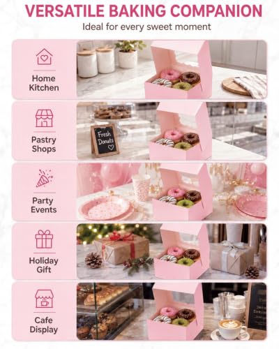 Bakepacker Auto-pop up Cookie Box with Window 6"x 6"x 3" 240Pcs Pink - color: Pink, 240Pcs