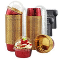 LNYZQUS 100 Pack Cupcake Liners with Dome Lids, 5oz Mini Baking Cups - color: Red Gold, size: 100 Pack