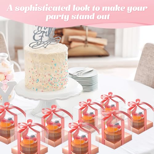 Thenshop 50 Pcs Clear Cupcake Boxes Individual 3.5 Inch, Rose Gold - color: Rose Gold