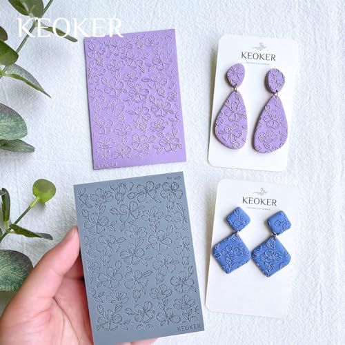 Keoker Polymer Clay Texture Sheets, Clay Texture Mat for Making Earrings Jewerly, Polymer Clay Texture Roller (No. 4 Floral) - color: （4）
