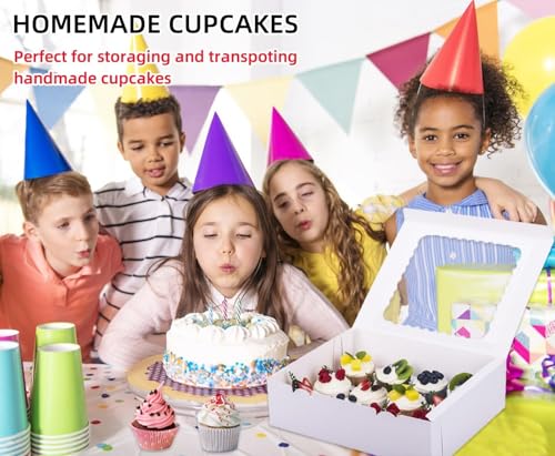12-Set Cupcake Boxes Hold 12 Standard Cupcakes, Food Grade Cupcake Holders Bakery Carrier Boxes with Windows and Inserts for Cupcakes, Muffins and Pastries (White-12 Pack) - color: White-12 Pack