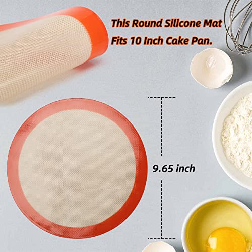 AMYONE Round Silicone Baking Mats for 10 inch Cake Pan, 10 Inch Tortilla Press Liner/Dough Mat for Cake/Tortilla/Pie/Pizza/Pastry, Food Grade Non-Stick Reusable(Round 9.65", 2PCS) - size: 10"L x 10"W