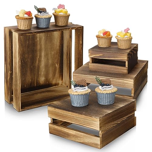 Sieral 4 Pcs Wood Cupcake Stand Dessert Display Risers,Rustic Dark Brown - color: Rustic Dark Brown