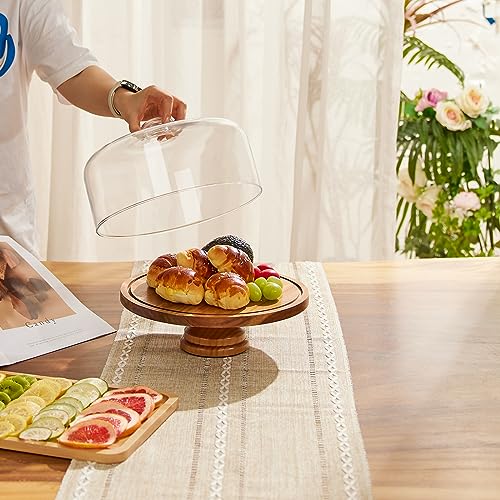 11in Acacia Wood Cake Stand with Lid, Cake Plate with Glass Dome