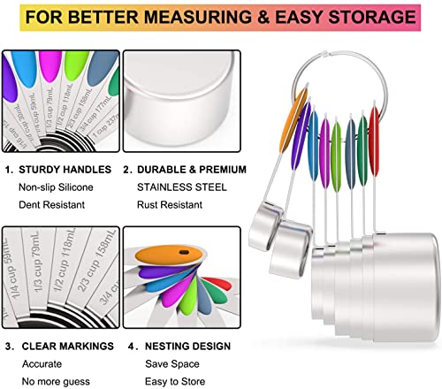 Wildone Stainless Measuring Cups and Spoons Set with Silicone Handle, 16pcs - color: Multicolor