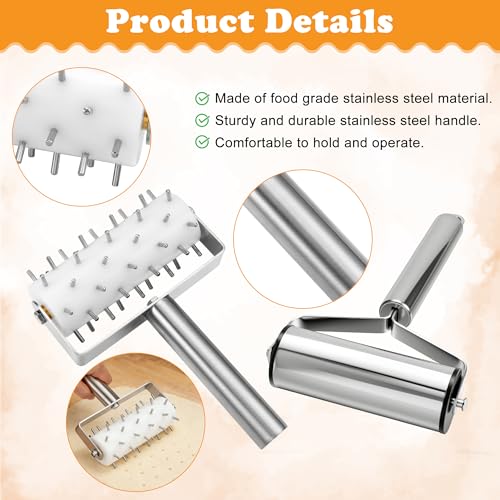 2Pcs Pizza Dough Roller & Dough Docker Kit Stainless Steel Rolling Pin