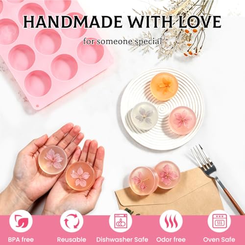 SJ Round Soap Mold Set, 2-Pack 12-Cavity Silicone Soap Molds - color: Pink / Medium Round
