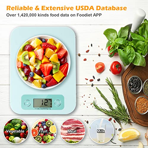 URAMAZ Smart Food Scale with Nutritional Calculator, Digital Kitchen Scale with Bluetooth App for Weight Loss, Food Weight Scale for Diet, Keto, Macro, Calories Counting, Tracking, 11lb - color: Light Green