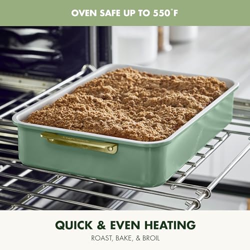 GreenPan Bakeware 13" x 9" Nonstick Rectangular Cake Pan, Sage Green - color: Sage Green, size: 13" x 9" Rectangular Cake Pan