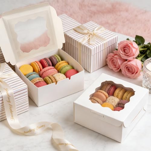 50Pcs Cookie Boxes with Window, 6X6X3 Inches, White ﻿ - size: 6x6x3inches/50pcs
