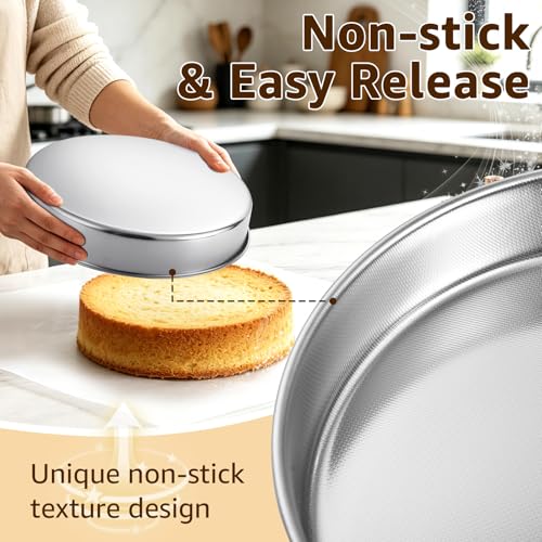Inqibee 8 Inch Round Cake Pan Set of 2, Stainless Steel Textured Bottom - size: 8 Inch × 2