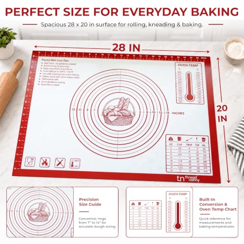 XL Silicone Pastry Mat for Baking Dough Mat, Extra Large 28x20 inches Red - color: Red