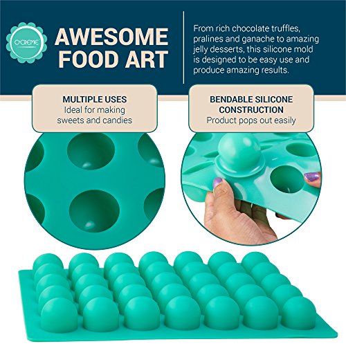 O'crème Round Silicone Truffle Mold for Chocolate Candy Ganache - size: 40mm Diameter x 35mm High