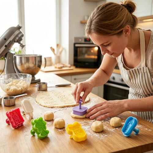 6Pcs Summer Beach Cookie Cutters Shapes Plunger Cookie Cutters with Spring