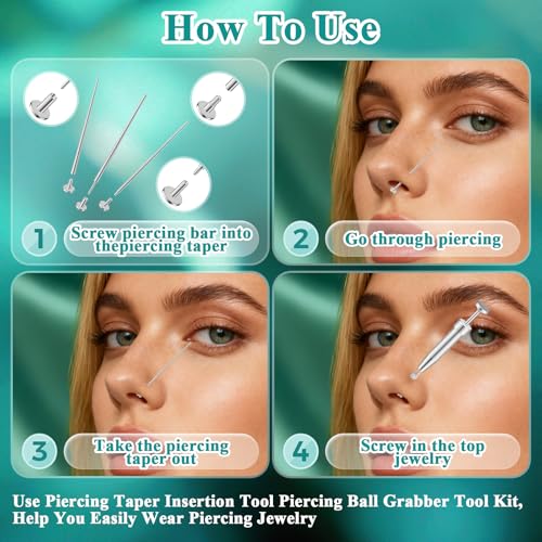 Piercing Ball Grabber Tool, Jewelry Changing & Insertion Kit 16G-20G - color: Set NO2. Thread+Threadless+Ball Grabber Tool
