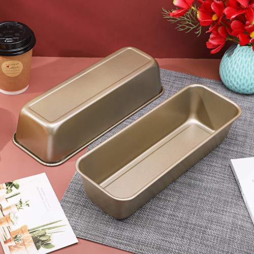 Beasea Long Loaf Pan, 12x4 Inch Rectangle Bread Loaf Pan Set of 2, Nonstick Bread Pans Carbon Steel Toast Pan Golden Cake Pan Loaf Baking Pans Bakeware for Oven Baking - color: Gold long, size: 12x4" 2pcs