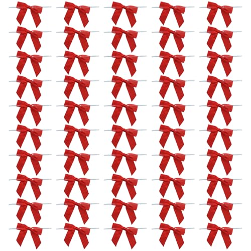 3.5 Inch Satin Ribbon Twist Tie Bows, Red, 50 Pack - color: Red
