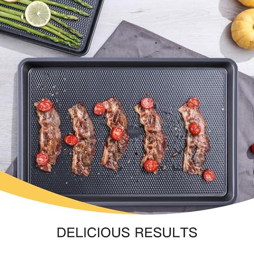 Cookie Sheets for Baking Nonstick - HONGBAKE Baking Sheet Pan Set of 3, Half/Quarter/Jelly Roll Pan for Oven with Diamond Texture Pattern, 57% Thicker Carbon Steel Cookie Trays, Dark Grey - color: Dark Gray (Carbon Steel)