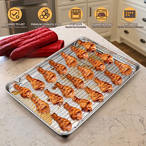 E-far Cookie Sheet with Rack Set, 18”x13” Baking Pan for Oven Roasting - size: 17.7"x13"