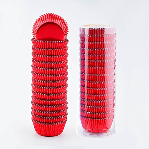Gifbera Mini Foil Muffin Cupcake Liners Red Wrappers for Christmas Wedding Party, 300-Count - color: Red