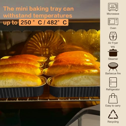 100 Pack Mini Cake Pans with Lids and Spoons, Mini Loaf Baking Pans 6.8oz, Small Disposable Aluminum Foil Loaf Pans, Rectangular Baking Container for Party and Picnics, Cheesecake Pan (Black) - color: Black