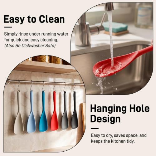 3 PACK Silicone Cooking Spatula & Spoon for Nonstick Cookware, BPA-Free - color: Black, Red, Blue