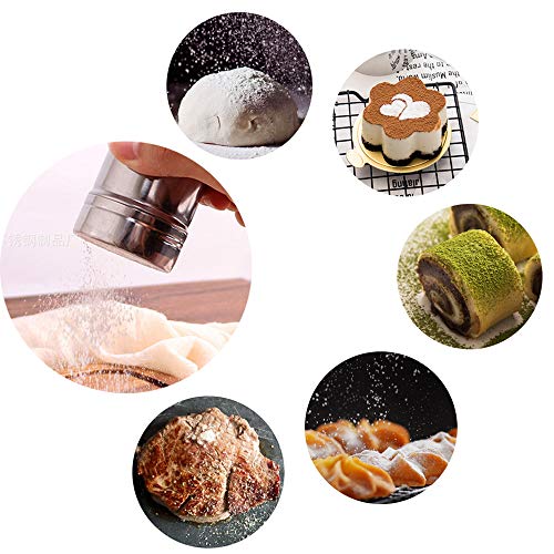 Set of 3Pcs Powder Sugar Shaker with Lid,Stainless Steel Fine Mesh Shaker, for Sifter Cocoa,Cinnamon Powder,Icing Sugar,Chocolate Coffee (Medium) - size: Medium