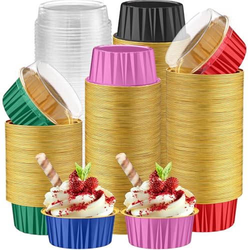 200 Pack Aluminum Cupcake Liners with Lids,Bright,Plain - color: Black, Green, Red, Rose Red, Blue, style: Plain