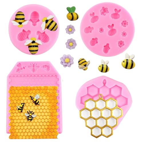 Honeycombs Bees Fondant Molds Bumble Bee Silicone Mold for Chocolate Candy Cakes Decoration Gum Paste Set Of 4