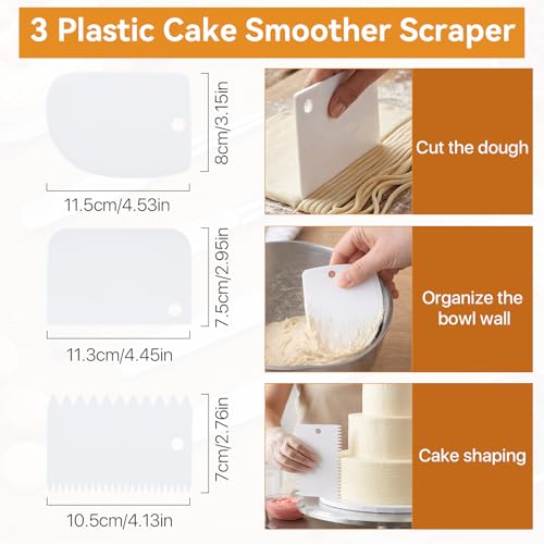 4Pcs Offset Icing Spatula with 3Pcs Cake Smoother Scraper, 4/6/ 8/10 Inch Stainless Steel Cake Icing Spatula, Thickened Angled Frosting Spatula for Cake Stripping Decorating Baking