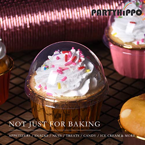 Party Hippo Cupcake Cups, 3.5 Oz 100 pcs Disposable Foil Muffin Liners, Gold Baking Cups, Ramekin Aluminum Cupcake Tip Pan Ramekin Holders, Little Baking Cups (Blue) (50, Lids) - color: Lids