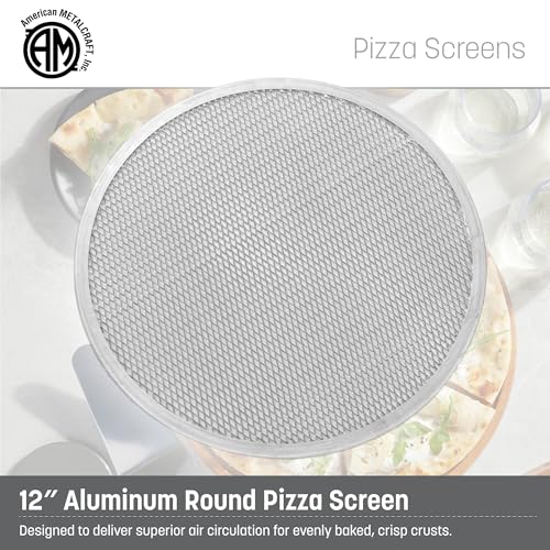 American Metalcraft 18712 Pizza Screen - Heavy Weight, 14 Gauge Aluminum - Mesh Design for Air Circulation - Commercial Quality Bakeware for Even Crust Baking - Hand Wash Only, 12in - size: 12-inch diameter, style: Pizza pan
