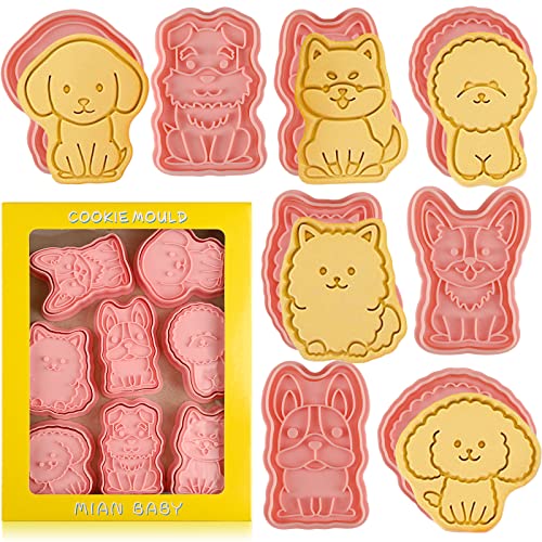 Dog Cookie Cutters Set, 8 Pcs Puppy Cookie Cutter with Plunger Stamps - color: Dog Cookie Cutters With Plunger Stamps