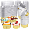 Rtteri 150 Pcs Mini Cake Pans with Lid Disposable Ramekins 6.8oz 5oz, Gold - color: Gold