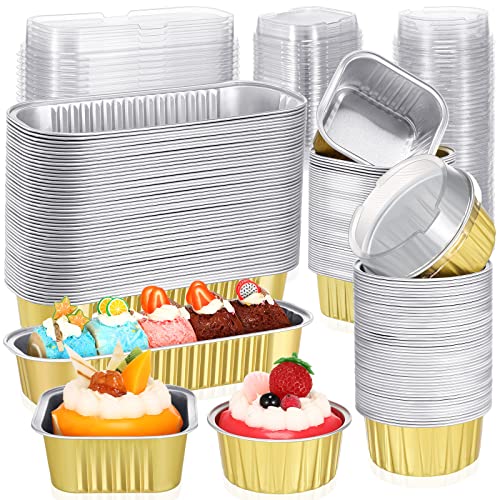Rtteri 150 Pcs Mini Cake Pans with Lid Disposable Ramekins 6.8oz 5oz, Gold - color: Gold