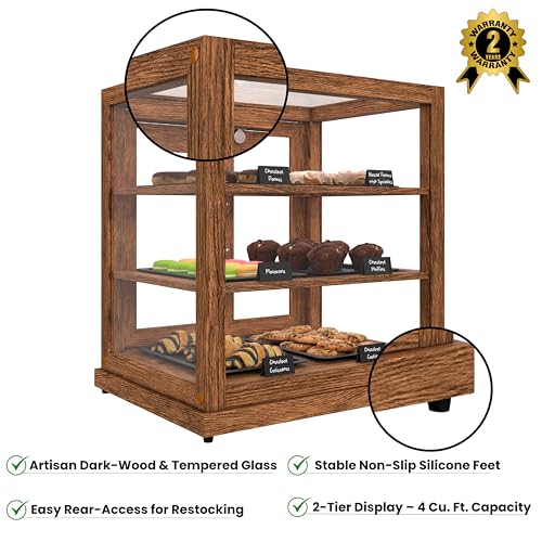 KoolMore 25 in. Dark Wood Countertop Upright Dry Bakery Display Case, Pastry, Cake, and Bread Display with Tempered Glass - color: Dark Wood, size: 25 in.