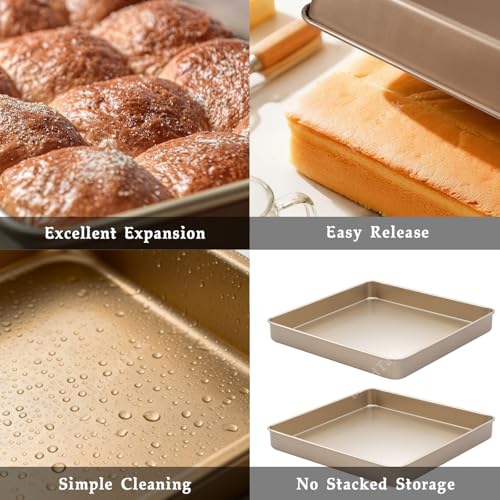 11-Inch Square Baking Pan Set, 1.4-Inch Deep Nonstick Carbon Steel, 2 Pack - size: 11″ Square