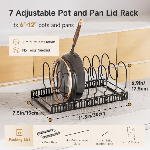 MUDEELA Pot Lid Organizer for Cabinet, Adjustable Baking Pan Rack 7 Slots - size: 7 Dividers