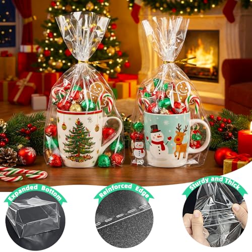 rebucas Cellophane Bags Flat Bottom Cookie Bags Cellophane Treat Bag with Twist Ties for Candy, Cookies, Popcorn, Gift Wrapping, 50 Pack 8x11 Inches, Clear - size: 8x11 inch (Pack of 50)