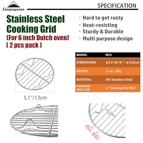 CAMPINGMOON 2pcs Round round cooling rack 304 Stainless Steel Cooking Grid Grill (φ4.9 inches, W13-2P) - color: φ4.9 inches, W13-2P