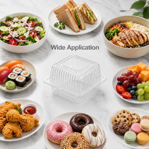 100Pcs Clamshell Food Containers with Hinged Lids, 5.3x4.7x2.8 in